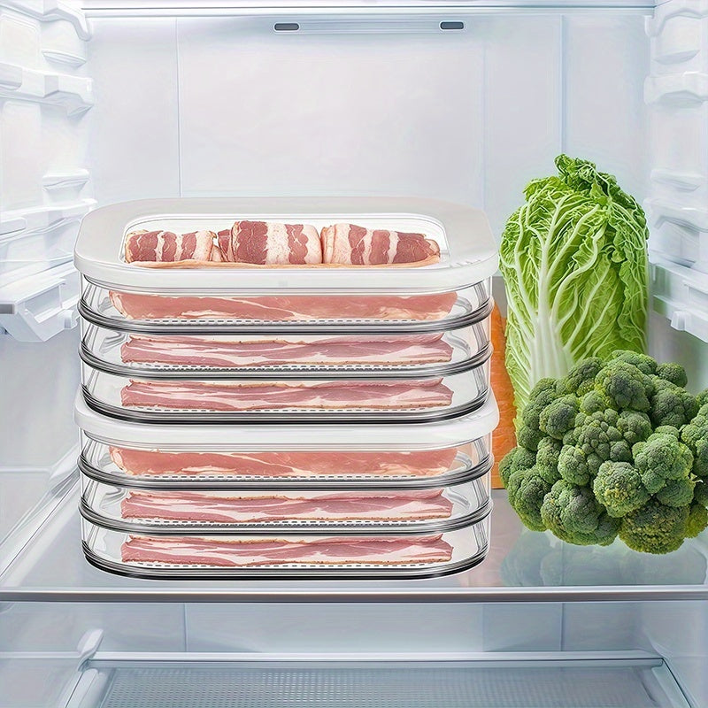 Stackable Refrigerator Food Storage Containers with Lids, 4-Tier Airtight Meat Deli Organizer Bins for Fridge, Leak-Proof Freezer Sealing Box for Cheese, Bacon, Beef Rolls, Shrimp, and Produce