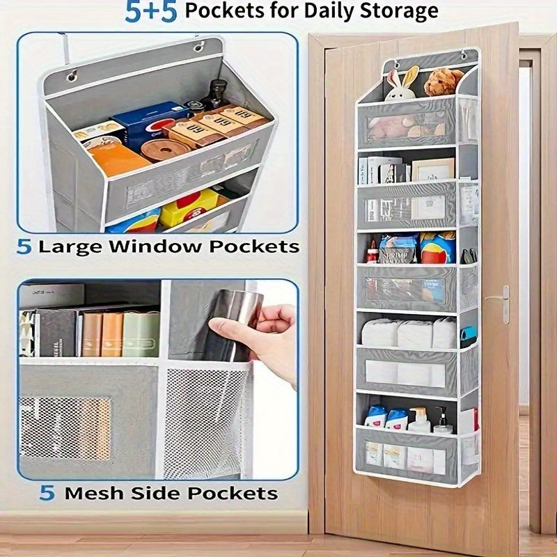 Over the Door Organizer 5-Tier Hanging Storage Rack, Heavy Duty Behind Door Pantry Shelves Supports Up to 44 lbs (19.96kg), No-Drill Anti-Tip Plastic Basket Shelving for Bedroom, Bathroom, Closet, Kitchen