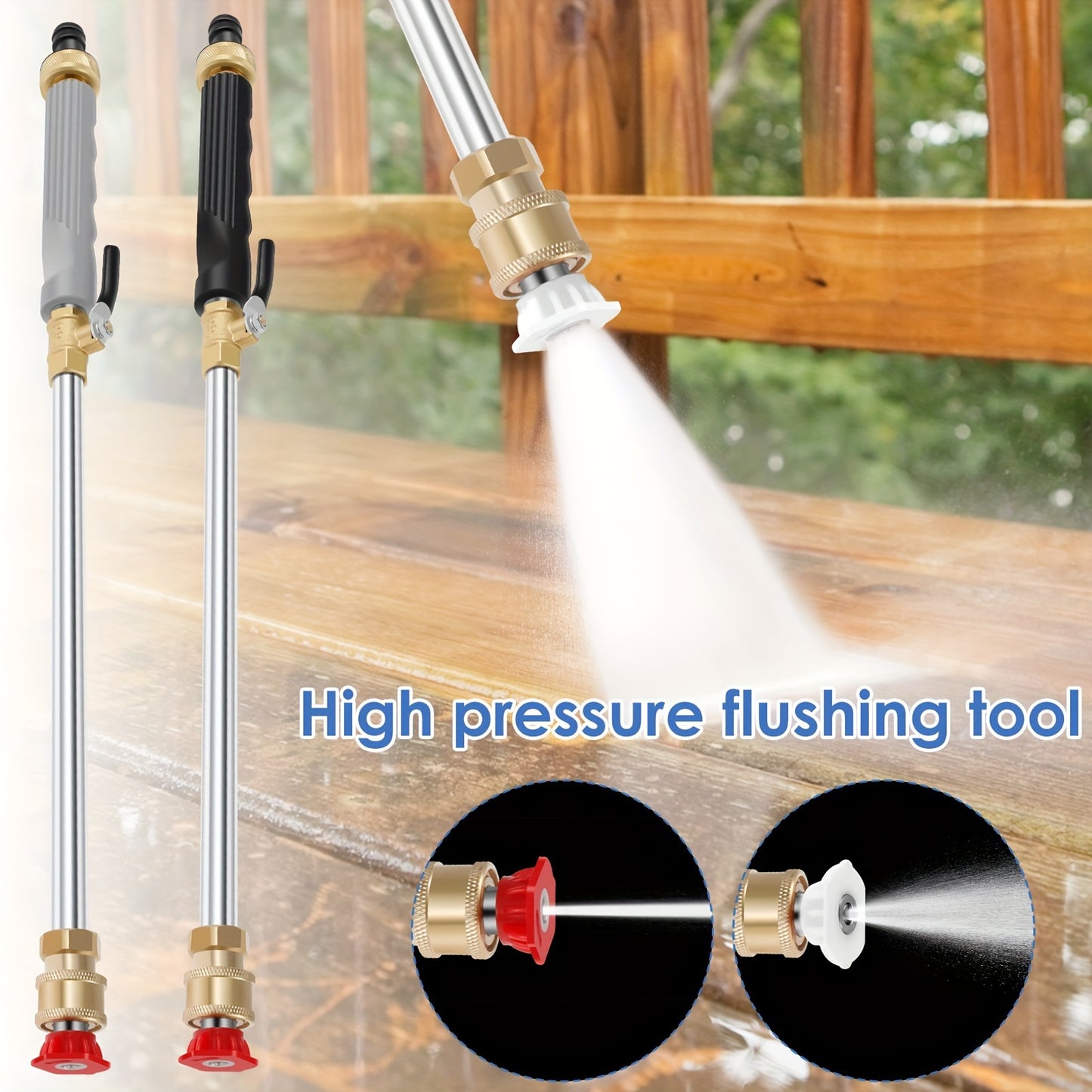 Heavy-Duty High-Pressure Power Washer Wand, Over-the-Hose Garden Spray Wand with 2 Interchangeable Nozzles, Battery-Free Aluminum Alloy Jet Washer Attachment for Car Wash and Window Cleaning