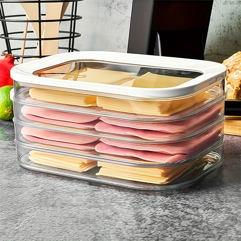 Stackable Refrigerator Food Storage Containers with Lids, 4-Tier Airtight Meat Deli Organizer Bins for Fridge, Leak-Proof Freezer Sealing Box for Cheese, Bacon, Beef Rolls, Shrimp, and Produce