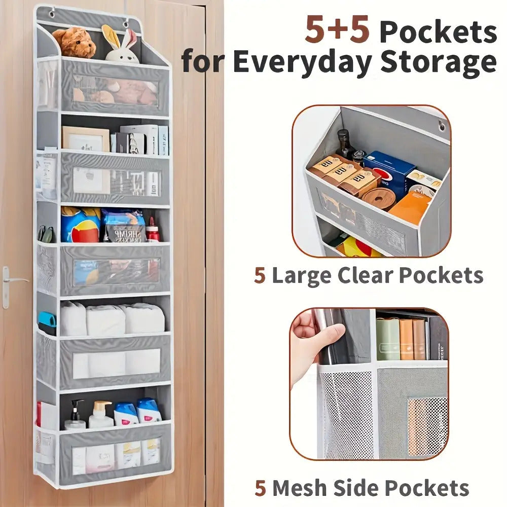 Over the Door Organizer 5-Tier Hanging Storage Rack, Heavy Duty Behind Door Pantry Shelves Supports Up to 44 lbs (19.96kg), No-Drill Anti-Tip Plastic Basket Shelving for Bedroom, Bathroom, Closet, Kitchen