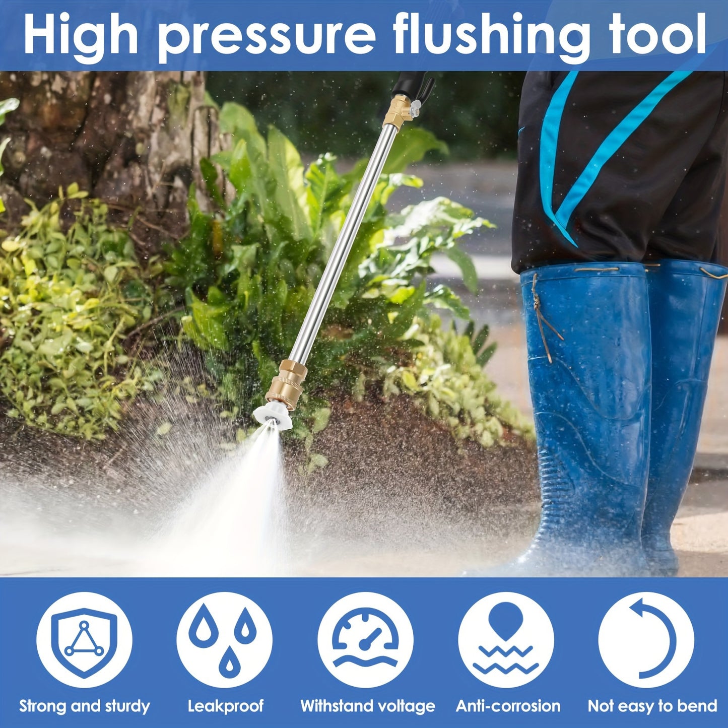 Heavy-Duty High-Pressure Power Washer Wand, Over-the-Hose Garden Spray Wand with 2 Interchangeable Nozzles, Battery-Free Aluminum Alloy Jet Washer Attachment for Car Wash and Window Cleaning