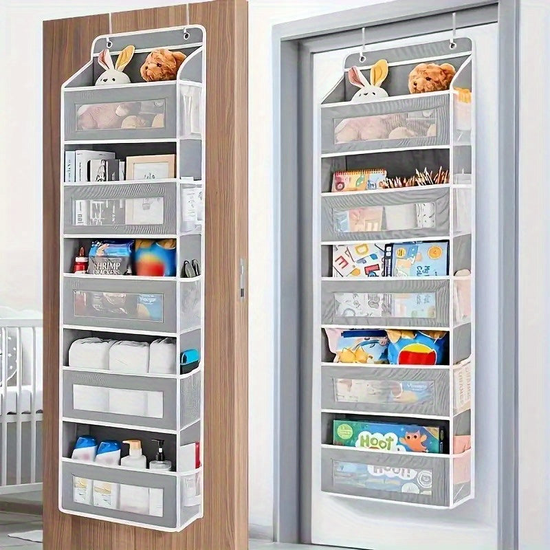 Over the Door Organizer 5-Tier Hanging Storage Rack, Heavy Duty Behind Door Pantry Shelves Supports Up to 44 lbs (19.96kg), No-Drill Anti-Tip Plastic Basket Shelving for Bedroom, Bathroom, Closet, Kitchen