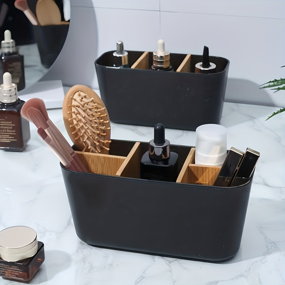 Minimalist Bathroom Toothbrush Holder Caddy, Divided Freestanding Countertop Storage Organizer for Electric Toothbrush, Toothpaste, Razor, Sleek Desktop Pencil & Makeup Brush Cup