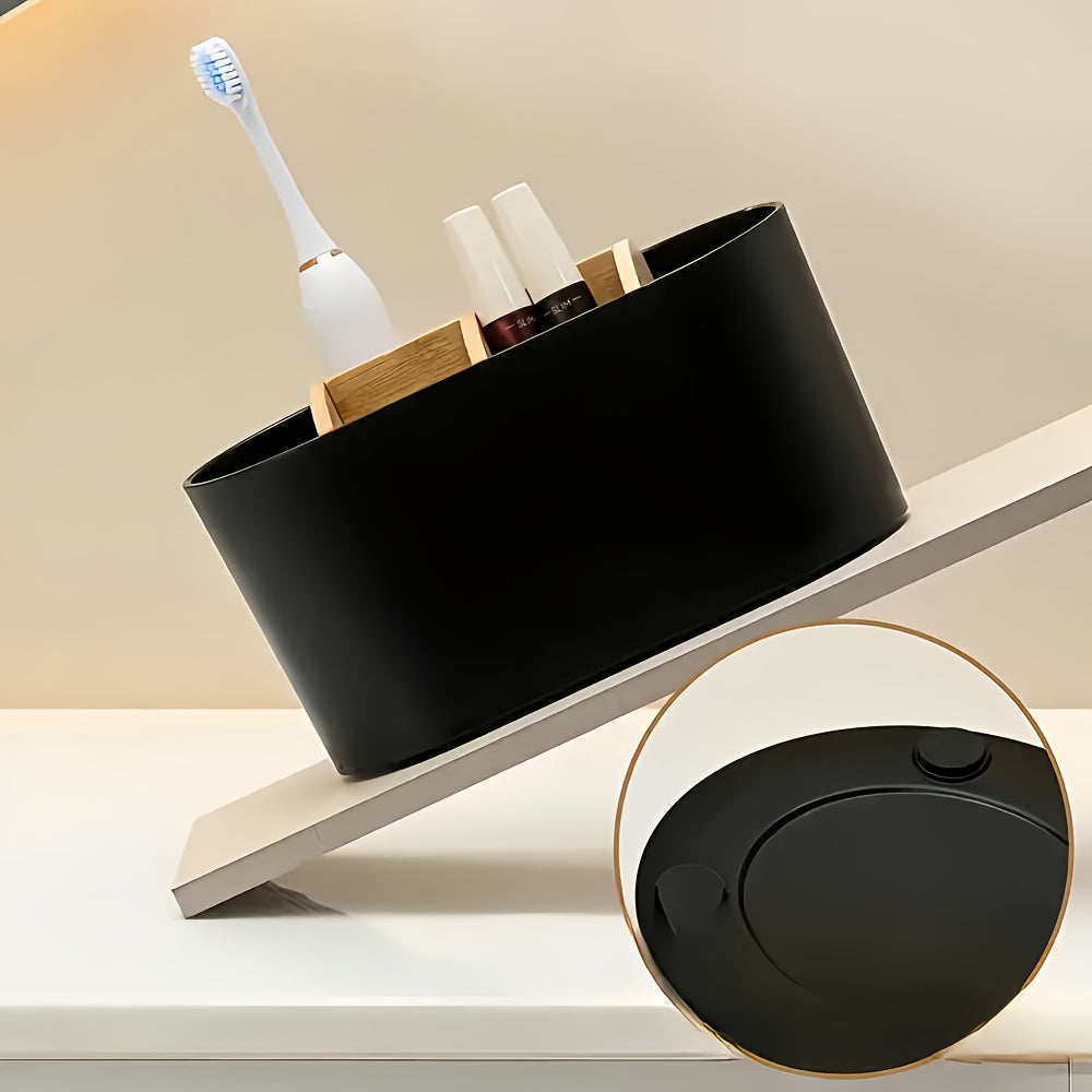 Minimalist Bathroom Toothbrush Holder Caddy, Divided Freestanding Countertop Storage Organizer for Electric Toothbrush, Toothpaste, Razor, Sleek Desktop Pencil & Makeup Brush Cup