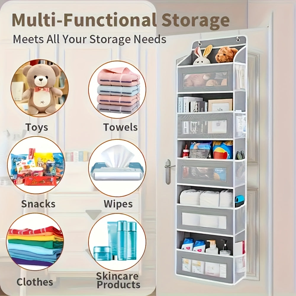 Over the Door Organizer 5-Tier Hanging Storage Rack, Heavy Duty Behind Door Pantry Shelves Supports Up to 44 lbs (19.96kg), No-Drill Anti-Tip Plastic Basket Shelving for Bedroom, Bathroom, Closet, Kitchen