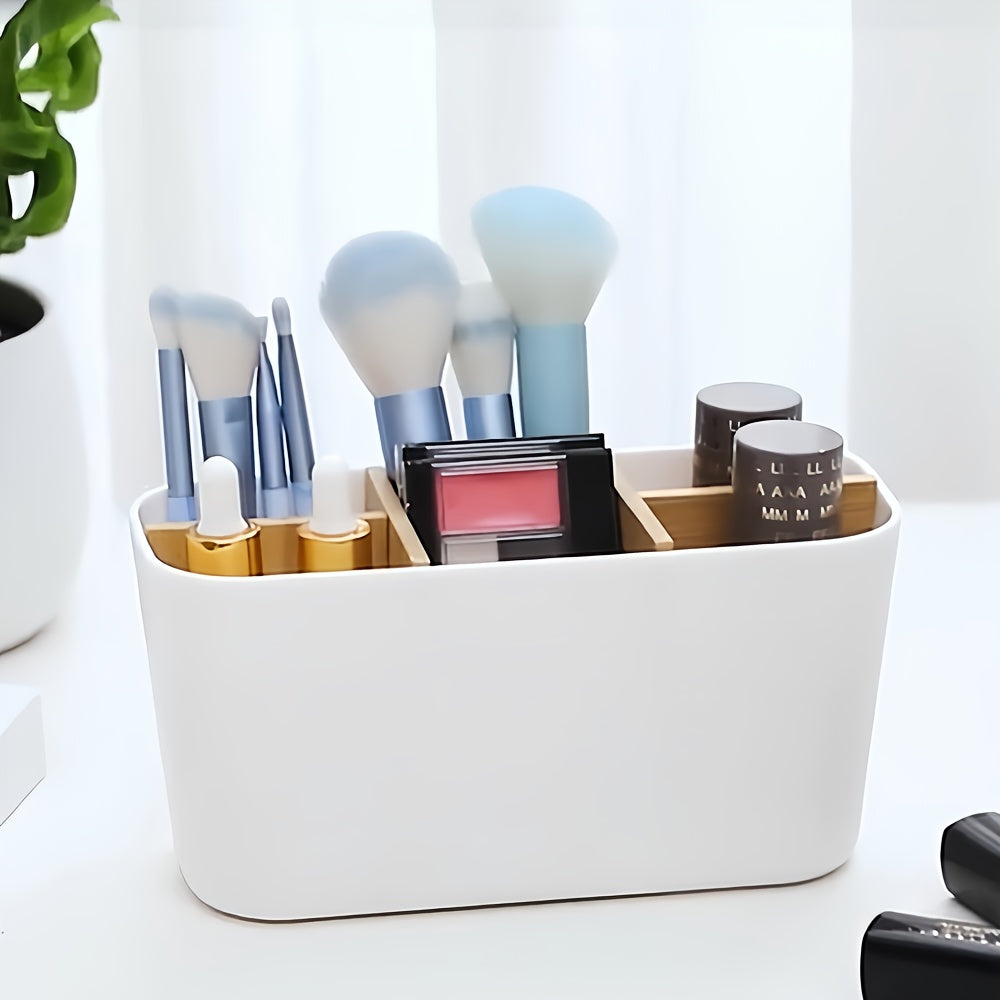 Minimalist Bathroom Toothbrush Holder Caddy, Divided Freestanding Countertop Storage Organizer for Electric Toothbrush, Toothpaste, Razor, Sleek Desktop Pencil & Makeup Brush Cup