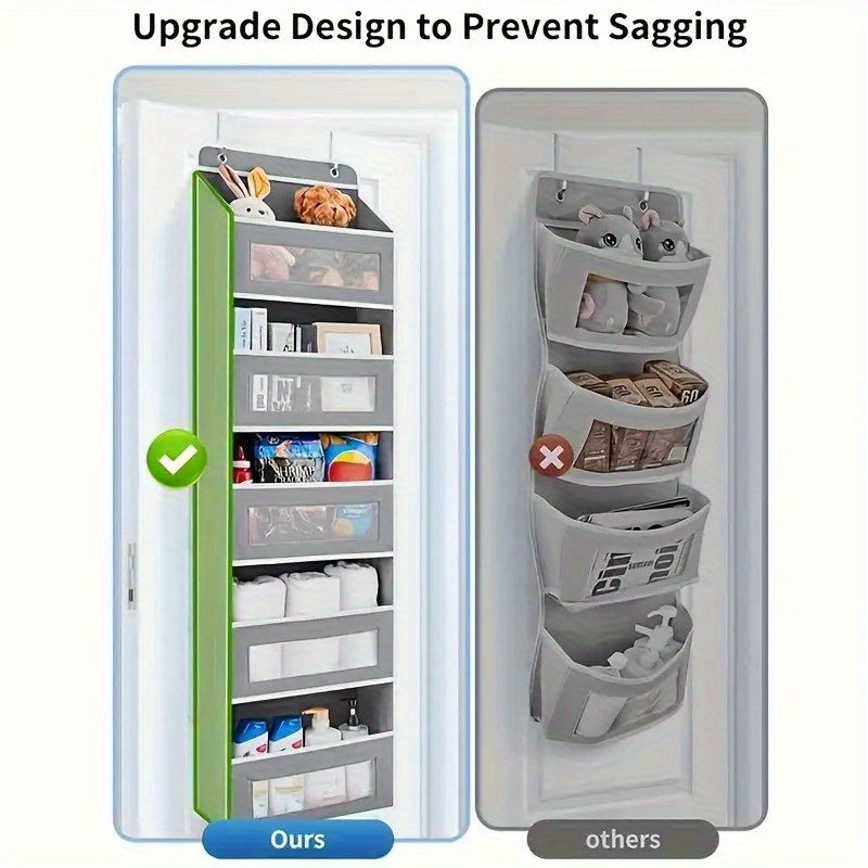 Over the Door Organizer 5-Tier Hanging Storage Rack, Heavy Duty Behind Door Pantry Shelves Supports Up to 44 lbs (19.96kg), No-Drill Anti-Tip Plastic Basket Shelving for Bedroom, Bathroom, Closet, Kitchen