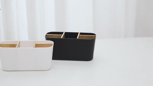 Minimalist Bathroom Toothbrush Holder Caddy, Divided Freestanding Countertop Storage Organizer for Electric Toothbrush, Toothpaste, Razor, Sleek Desktop Pencil & Makeup Brush Cup