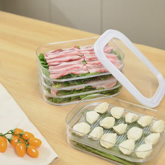 Stackable Refrigerator Food Storage Containers with Lids, 4-Tier Airtight Meat Deli Organizer Bins for Fridge, Leak-Proof Freezer Sealing Box for Cheese, Bacon, Beef Rolls, Shrimp, and Produce